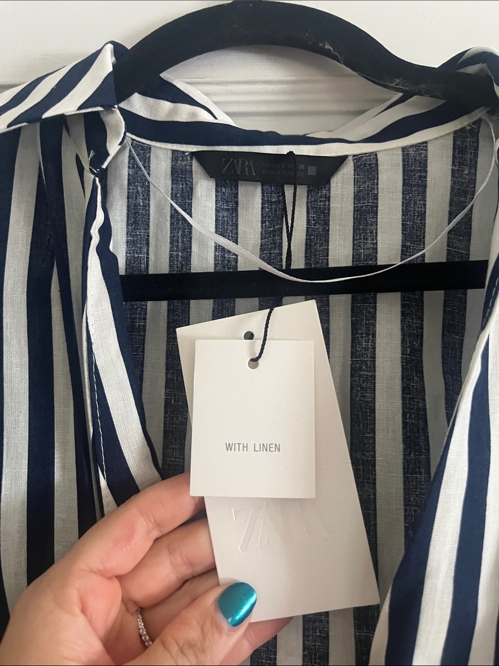Zara NWT Linen Striped Midi Shirt Dress Size S - Picture 6 of 8